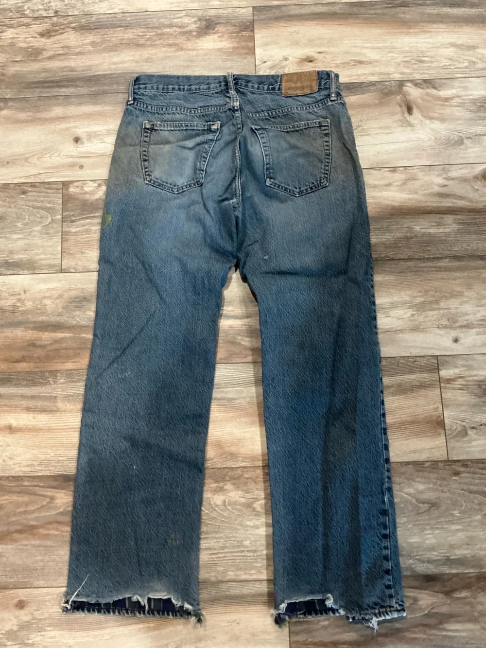 Men's Blue Distressed Paint-Splatter Jeans 33x32